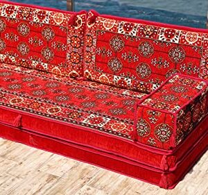 Sleeper Sofa, 8" Thickness Red Arabic Sofa Floor Seating Set, Pallet Sofa, Floor Cushions, Sectional Sofa, Arabic Majilis, Ottoman Couch