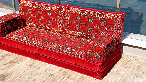 Sleeper Sofa, 8" Thickness Red Arabic Sofa Floor Seating Set, Pallet Sofa, Floor Cushions, Sectional Sofa, Arabic Majilis, Ottoman Couch