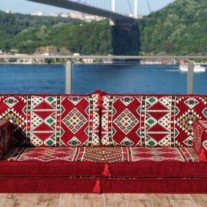 8 Thickness Red Arabic Living Room, Moroccan Home Decor, Floor Cushion, Arabic Floor Couch, Turkish Floor Sofa, Ethnic Sofa, Arabic Sofa Seating