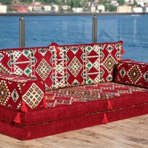 8 Thickness Red Arabic Living Room, Moroccan Home Decor, Floor Cushion, Arabic Floor Couch, Turkish Floor Sofa, Ethnic Sofa, Arabic Sofa Seating