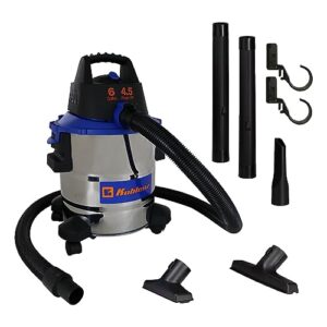 koblenz wd 6 l212 ss wet-dry vacuum, 6 gallon 4.5 hp, 1 7/8 in x 6 ft eva locking hose, stainless+blue 5 year warranty