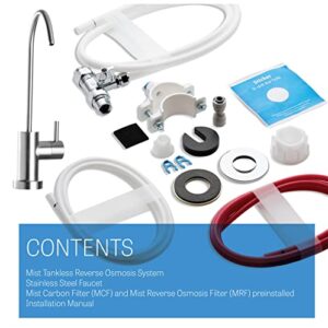 Reverse Osmosis System, Under Sink Compact Tankless RO Water Filter System, Dual-Filter, Reduces TDS, 400 GPD, 6 Stage Filtration Stainless Steel Faucet, Light Indicator Display, FCC Listed- Mist