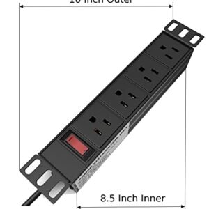 10" Rack PDU - 1U (4 Outlet) Power Distribution Unit 10 inch for Mini Racks w/Protection (110V/15A 6ft Cable) Network Cabinet Rackmount Power Strip (in Wall, Desk or Server Rack Mount) Tupavco TP1713