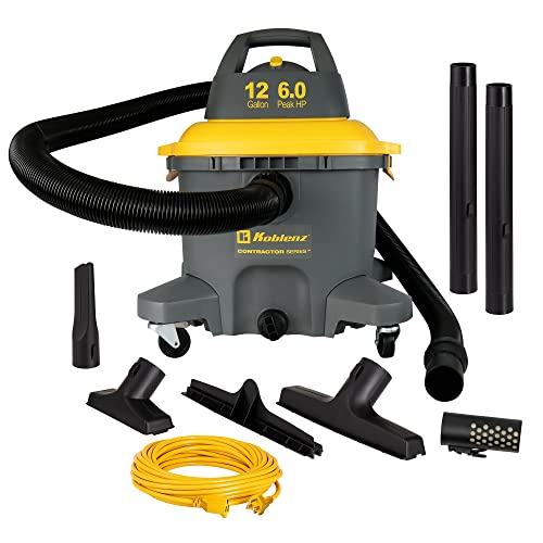 Koblenz Contractor Wet/Dry Vac, 12 Gallon 6.0HP, 35 Ft Grounded Elec Cord, Gray+Yellow (WD-12 C4)