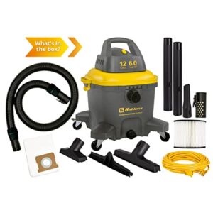 Koblenz Contractor Wet/Dry Vac, 12 Gallon 6.0HP, 35 Ft Grounded Elec Cord, Gray+Yellow (WD-12 C4)