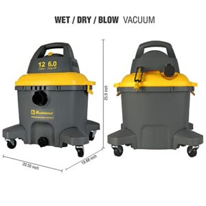 Koblenz Contractor Wet/Dry Vac, 12 Gallon 6.0HP, 35 Ft Grounded Elec Cord, Gray+Yellow (WD-12 C4)