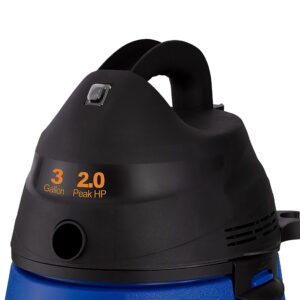 Koblenz WD-353L Portable Wet-Dry Vacuum, 3 Gallon 2.0 HP, 5 Year Warranty, Blue, Black