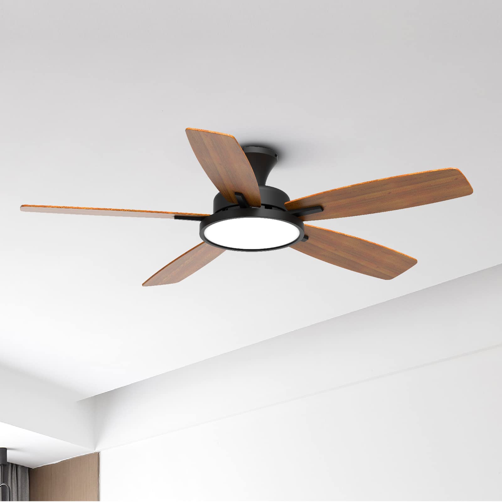 TALOYA 52 inch Ceiling Fans with Lights,Ultra Silent Multifunctional Ceiling Fan with Three Color Temperature and Dimmable Light with Reversible Blades Black