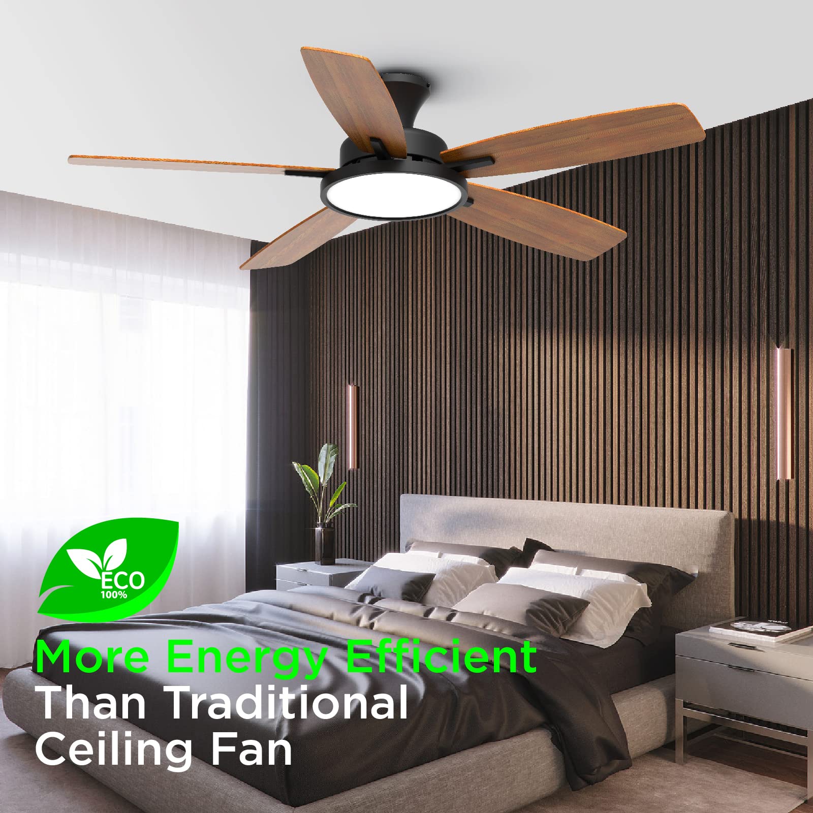 TALOYA 52 inch Ceiling Fans with Lights,Ultra Silent Multifunctional Ceiling Fan with Three Color Temperature and Dimmable Light with Reversible Blades Black