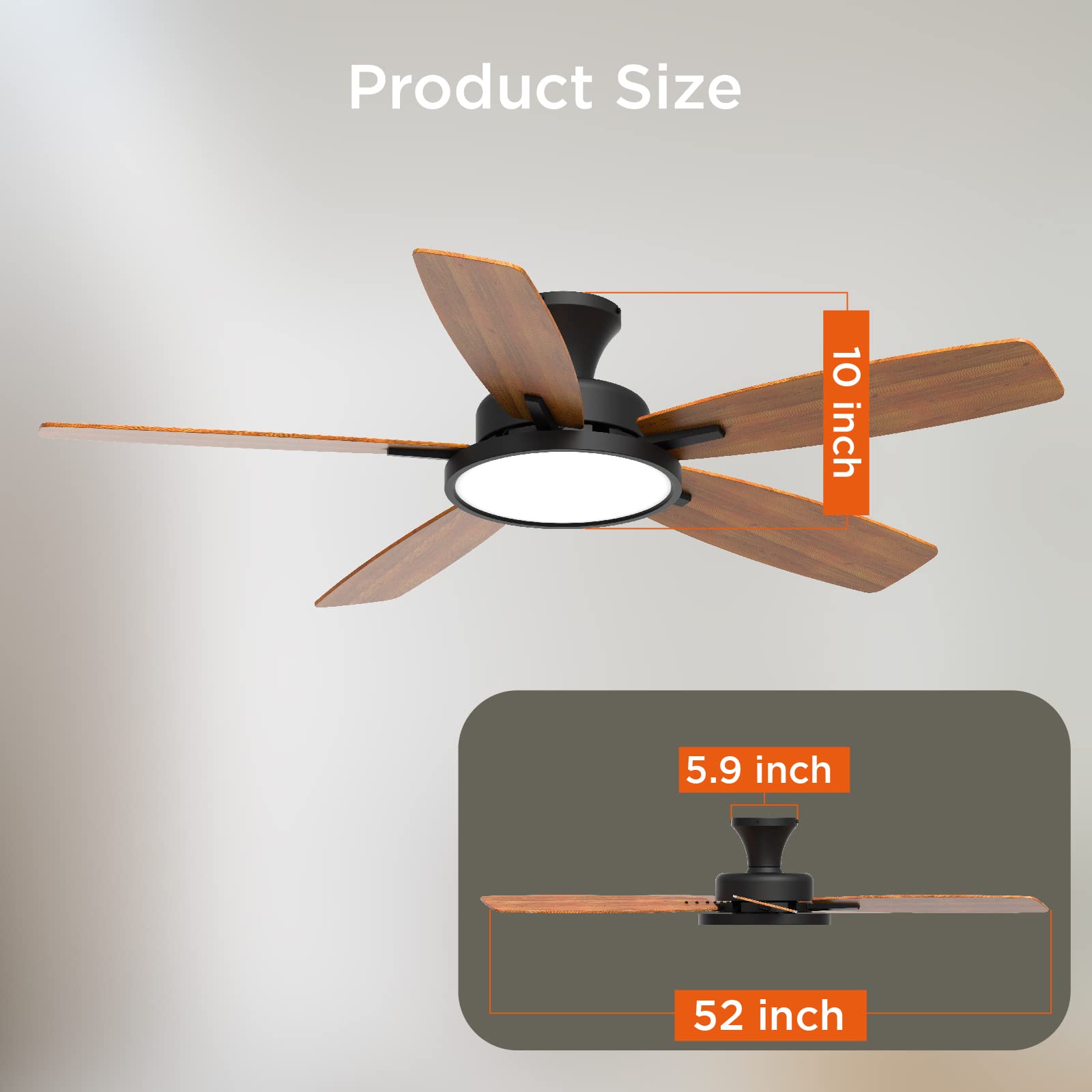 TALOYA 52 inch Ceiling Fans with Lights,Ultra Silent Multifunctional Ceiling Fan with Three Color Temperature and Dimmable Light with Reversible Blades Black