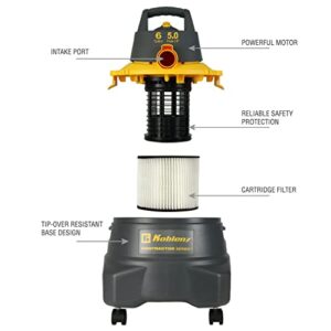 Koblenz Contractor Wet/Dry Vac, 6 Gallon Tip-Resistant Tank,5.0HP, Gray+Yellow (WD-6 C212)