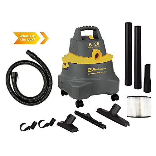 Koblenz Contractor Wet/Dry Vac, 6 Gallon Tip-Resistant Tank,5.0HP, Gray+Yellow (WD-6 C212)