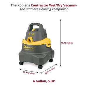 Koblenz Contractor Wet/Dry Vac, 6 Gallon Tip-Resistant Tank,5.0HP, Gray+Yellow (WD-6 C212)