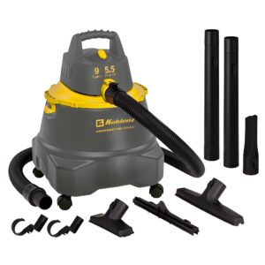 koblenz contractor wet/dry vac, 9 gallon 5.5hp locking 1 7/8 in x 7 ft eva hose, gray+yellow (wd-9 c212)