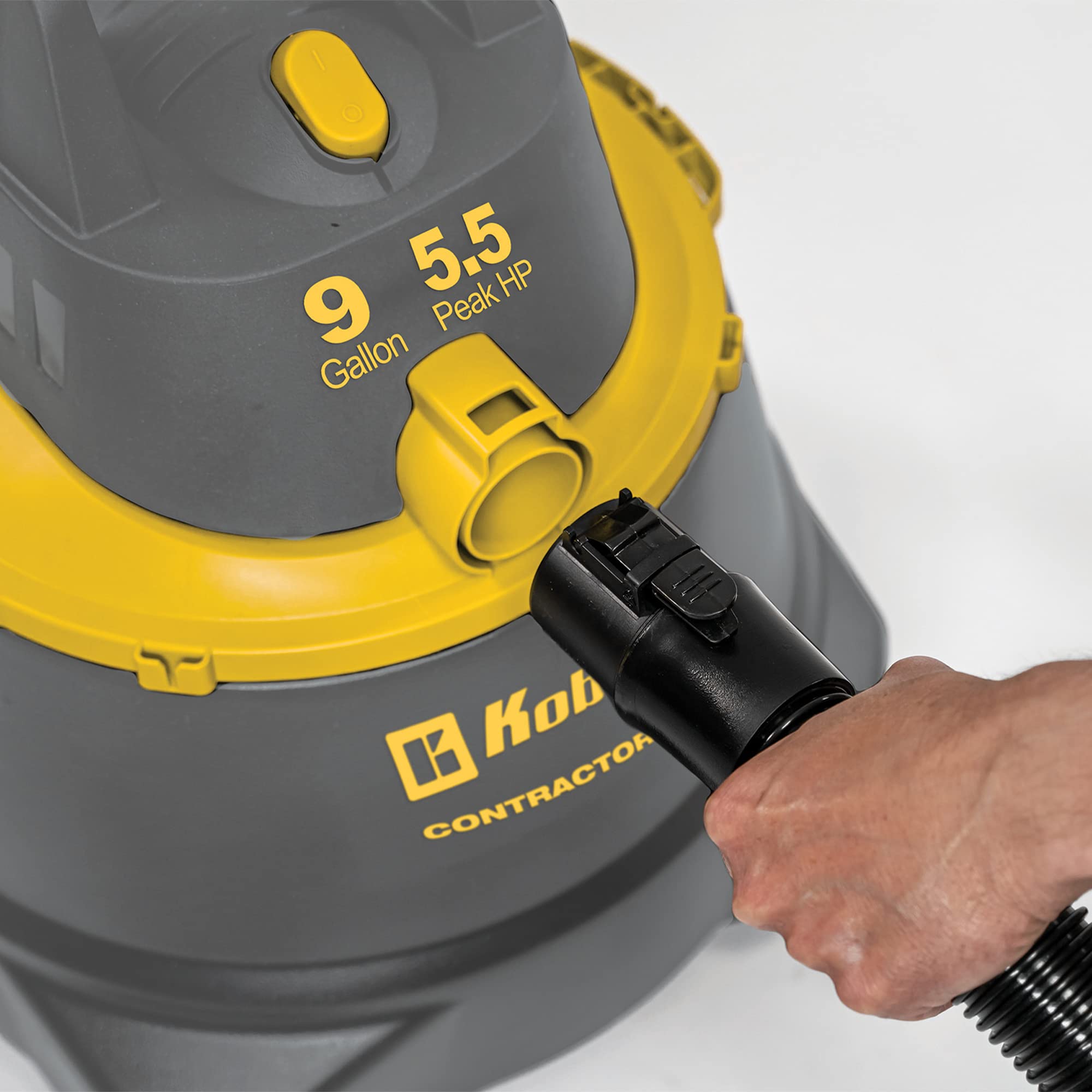 Koblenz Contractor Wet/Dry Vac, 9 Gallon 5.5HP Locking 1 7/8 in x 7 Ft EVA Hose, Gray+Yellow (WD-9 C212)