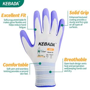 Kebada Gardening Gloves for Women, 2 Pairs Latex Coated Yard Gloves, Micro-Foam Textured Coating on Palm & Fingers, Breathable Womens Work Gloves, High Visibility, Medium, Lilac & Yellow