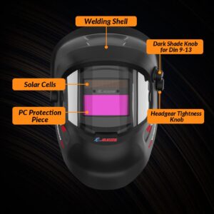 GZ GUOZHI Welding Helmet, True Color Solar Powered Auto Darkening Welding Helmet, Wide Shade Range 4~5/9-9/13 Welding Mask for TIG MIG ARC Weld Grinding (Black)