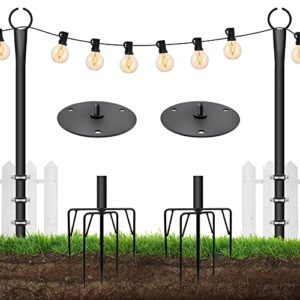 string light poles 10 ft, 2 pack light poles for outside string lights, outdoor light poles with fork, fence brackets, base for hanging string lights, metal poles stand for patio deck backyard