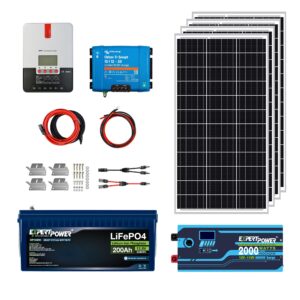 expertpower 2.5kwh 12v solar panel kit | lifepo4 12v 200ah, 400w solar panels, 30a mppt solar controller, 30a dc-dc charger, 2kw pure sine wave inverter charger | rv, trailer, camper, marine, off grid