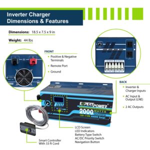 ExpertPower 2.5KWH 12V Solar Panel Kit | LiFePO4 12V 200Ah, 400W Solar Panels, 30A MPPT Solar Controller, 30A DC-DC Charger, 2KW Pure Sine Wave Inverter Charger | RV, Trailer, Camper, Marine, Off Grid