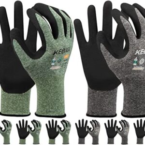 Kebada Gardening Gloves for Men, 6 Pairs Breathable Garden Gloves, Foam Latex Coated, Stretchable Knitting General Duty Work Gloves, Made from Recycled PET Bottles,Green & Gray, Large