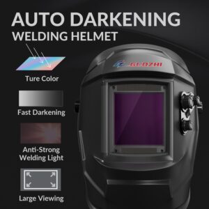 GZ GUOZHI Welding Helmet, Large Viewing Screen 3.93"X3.66", True Color Solar Powered Auto Darkening Welding Helmet, Wide Shade Range 4~5/9-9/13 Welding Mask with Weld/Grind/Cut Mode for TIG MIG ARC