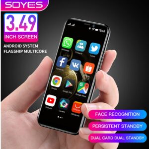 SOYES S10H Mini 4G Card Smartphone RAM 3GB ROM 32GB Android 9.0 Ultra-Thin 3.49 Inch K13 Dual Sim 4G Unlocked Student Mobile Phone Face Recognition Google(Black 3GB+32GB)