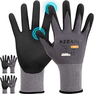 kebada w2 work gloves for men and women, touchscreen working gloves with grip, nitrile coated work gloves for gardening, package handling, stretchy gloves for mechanic work, 2 pairs, small