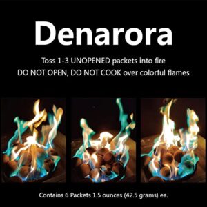 denarora flame color changer fire pit, campfire outdoor entertaining, stocking stuffers for men & women, solo stove color fire packets for kids camping activities accessories - 6 pack