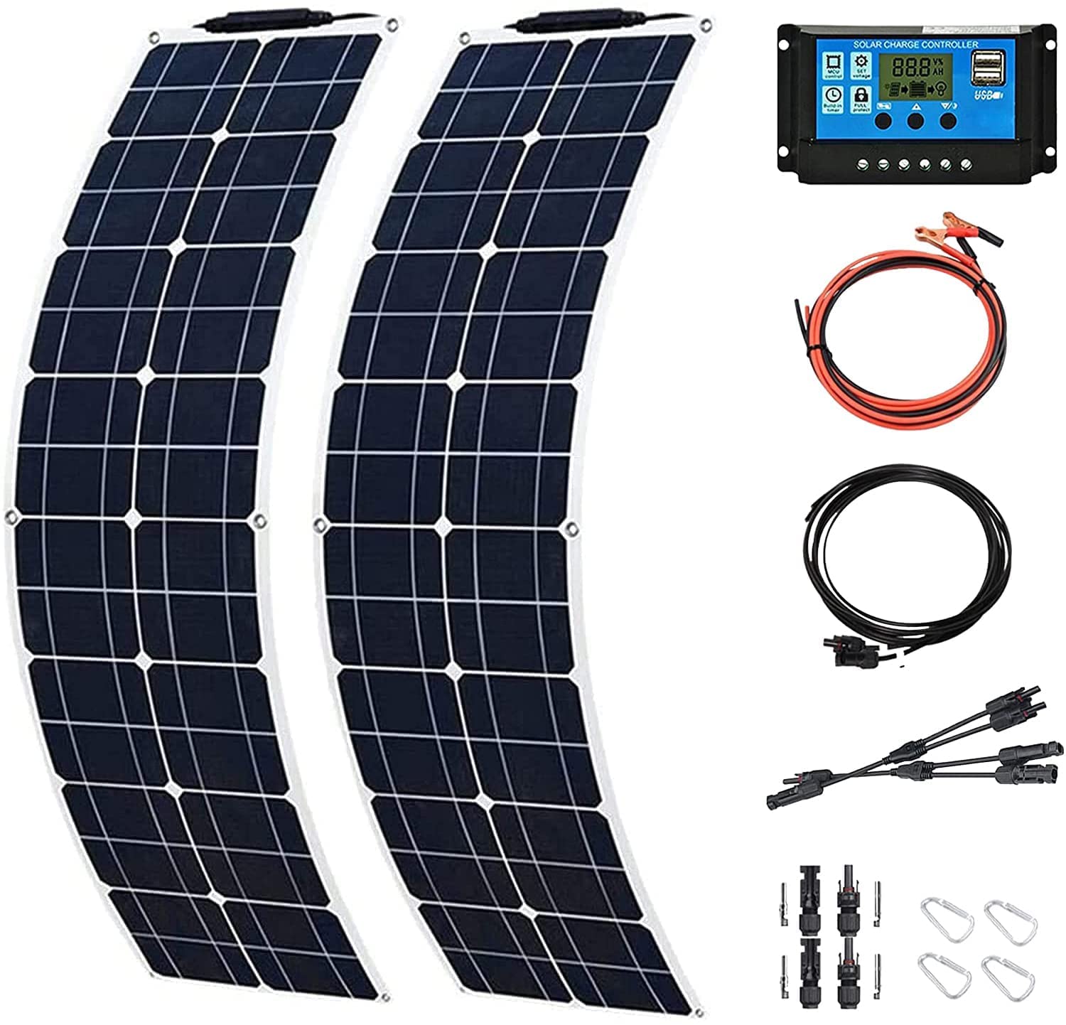 400 Watt Solar Panel Kit, with Charge Controller(40A) 2pcs 200 Watt Flexible Monocrystalline Solar Panel kit Photovoltaic Module for 12-24V Battery Charging Car Battery Camper RV Yacht Battery Boat…