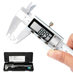 beslands digital caliper 0-6"/0-150mm electronic vernier caliper measuring tool, digital micrometer with large lcd screen, stainless steel, inch metric conversion with protective case, extra battery