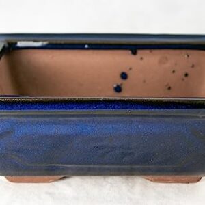 Rectangular Blue Glazed Cactus & Succulent Planter, Bonsai Pot + Mesh + Wire - 6"x 4.5"x 2.25"