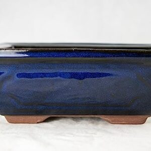 Rectangular Blue Glazed Cactus & Succulent Planter, Bonsai Pot + Mesh + Wire - 6"x 4.5"x 2.25"