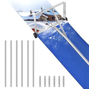 snow roof rake 20ft, roof rake snow removal with 7 section pole, snow rake aluminum frame head nylon slide roof rakes for snow 3-inch wheels, suitable for house & vehicle, garage, durable & light