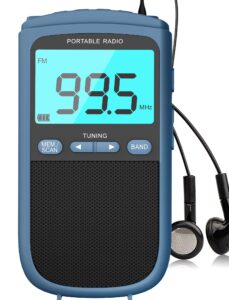 am fm walkman radio: 900mah rechargeable portable transistor pocket radio with best reception digital tuning, lcd screen,stereo earphone jack, sleep timer and alarm clock for jogging,walking(blue)