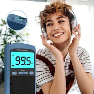 AM FM Walkman Radio: 900mAh Rechargeable Portable Transistor Pocket Radio with Best Reception Digital Tuning, LCD Screen,Stereo Earphone Jack, Sleep Timer and Alarm Clock for Jogging,Walking(Blue)