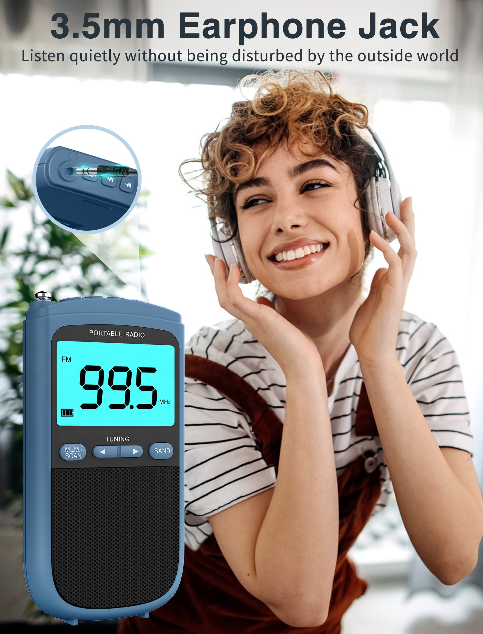 AM FM Walkman Radio: 900mAh Rechargeable Portable Transistor Pocket Radio with Best Reception Digital Tuning, LCD Screen,Stereo Earphone Jack, Sleep Timer and Alarm Clock for Jogging,Walking(Blue)