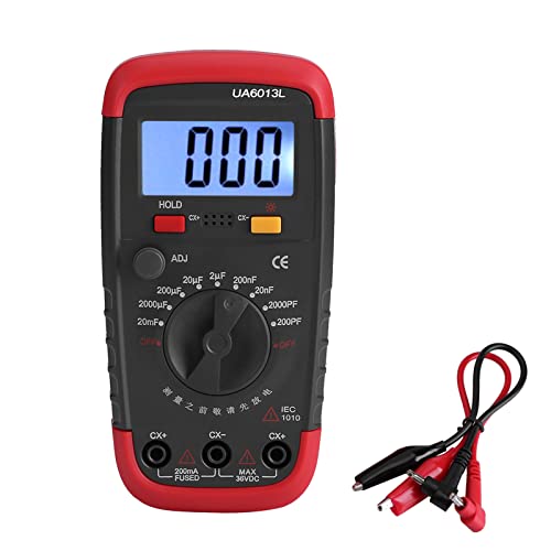 Digital Capacitance Meter, Multimeter Professional Capacitor Tester, 0.1pF-20,000uF Capacitor Tester, 9 Files Battery Powered Capacitor Meter Tester with 6013L LCD Display