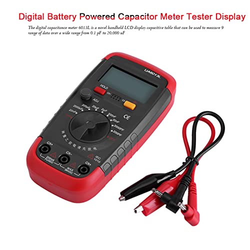 Digital Capacitance Meter, Multimeter Professional Capacitor Tester, 0.1pF-20,000uF Capacitor Tester, 9 Files Battery Powered Capacitor Meter Tester with 6013L LCD Display