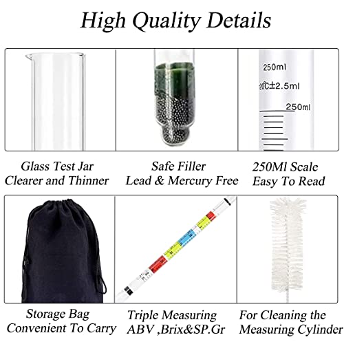 Hydrometer for Home Brew Beer,Triple Scale Hydrometer for Wine Kombucha Making Test Kit Supplies,Specific Gravity,Brix and ABV Beer Hydrometers and Test Jar(2 Sets)