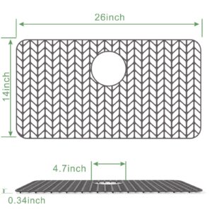 GUUKIN Sink Protectors for Kitchen Sink, 26''x 14'' Silicone Kitchen Sink Mat Grid for Bottom of Farmhouse Stainless Steel Porcelain Sink with Rear Drain (Grey)