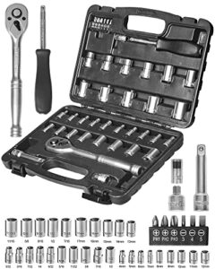 wesco socket wrench set, quick release ratcheting, 1/4-inch & 3/8-inch drive, sae/metric, cr-v steel, mechanic tool set with case, 40 pieces