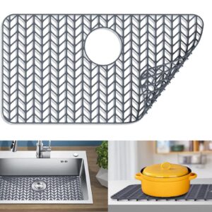 silicone sink mat 26”x14”, jiubar sink protectors for kitchen sink,silicone sink mat,sink mat grid for bottom of farmhouse stainless steel porcelain sink with rear drain.(grey)