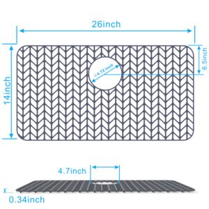 Silicone Sink Mat 26”x14”, JIUBAR sink protectors for kitchen sink,silicone sink mat,Sink Mat Grid for Bottom of Farmhouse Stainless Steel Porcelain Sink with Rear Drain.(Grey)