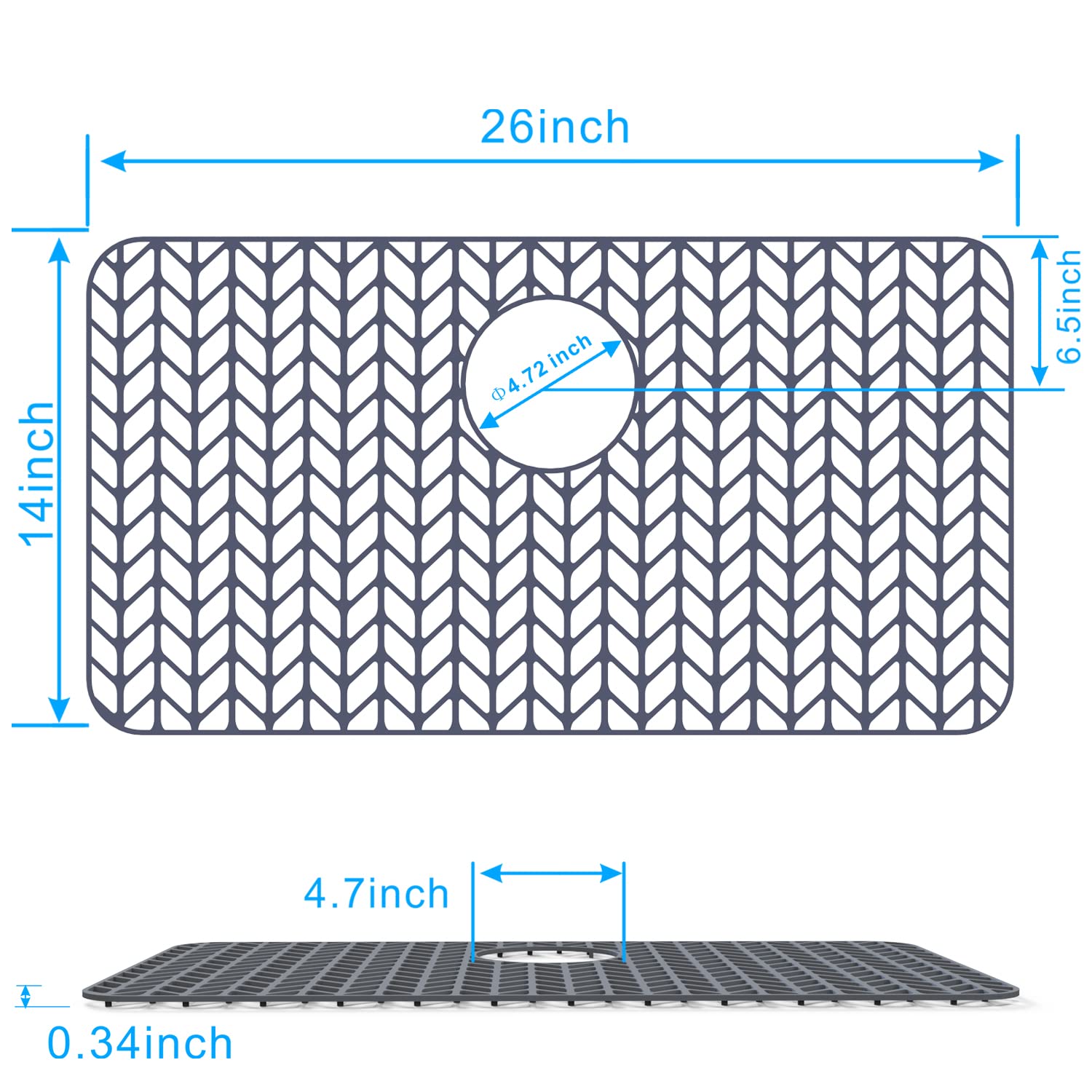 Silicone Sink Mat 26”x14”, JIUBAR sink protectors for kitchen sink,silicone sink mat,Sink Mat Grid for Bottom of Farmhouse Stainless Steel Porcelain Sink with Rear Drain.(Grey)