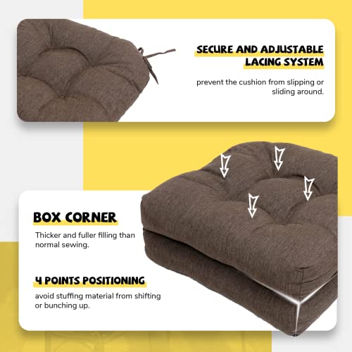 RACLVAY Outdoor Chair Cushions, Outdoor Cushions, Patio Chair Cushions, Indoor Full-Length Ties for Non-Slip Support, Premium Comfortable Thick Fiber, Set of 2 (Brown, 19 x19 Inch)