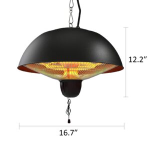 Kollecktiv Patio Heater 1500W, Outdoor Heaters for Patio, Electric Heater Hanging Outdoor Heater with IP65 Waterproof and Dustproof, Tip-over & Overheating Protection, 3 Heat Settings Infrared Heater