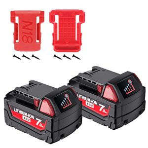 turpow upgraded 7000mah replacement for milwaukee m18 battery lithium, compatible with milwaukee 18 volt xc cordless tools 48-11-1815 48-11-1820 48-11-1865 48-59-1850 48-11-1828, with 2 packs holder