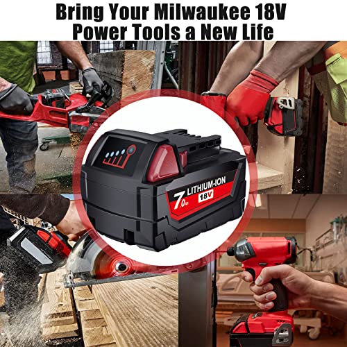 TURPOW Upgraded 7000mAh Replacement for Milwaukee M18 Battery Lithium, Compatible with Milwaukee 18 Volt XC Cordless Tools 48-11-1815 48-11-1820 48-11-1865 48-59-1850 48-11-1828, with 2 Packs Holder