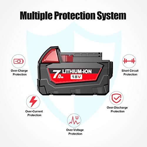 TURPOW Upgraded 7000mAh Replacement for Milwaukee M18 Battery Lithium, Compatible with Milwaukee 18 Volt XC Cordless Tools 48-11-1815 48-11-1820 48-11-1865 48-59-1850 48-11-1828, with 2 Packs Holder